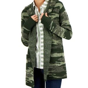 Style & Co Petite Camo-Print Hooded Cardigan